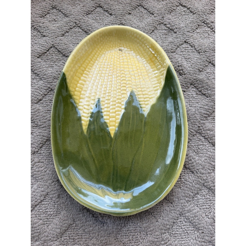 VTG Shawnee Pottery Corn King Plate Dish #68 Corn Cob Yellow Green Serving Dish